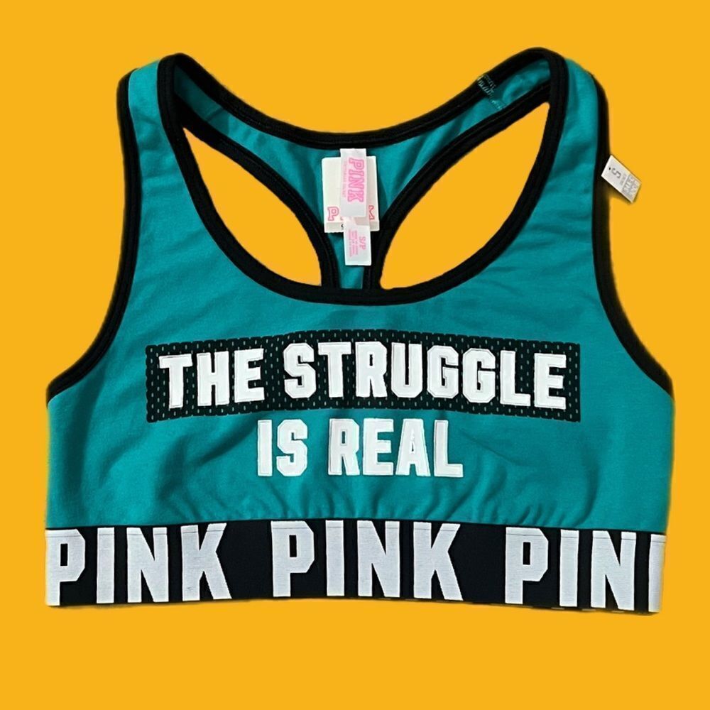Victorias Secret Pink Unlined Crop The Struggle Is Real Print Sport Bralette S